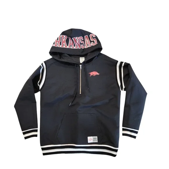 VICTORIAS SECRET PINK ARKANSAS RAZORBACKS WINDBREAKER HOODIE XS Black - Picture 11 of 11